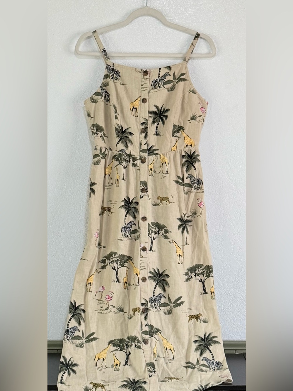 Old Navy Beige Tropical Animal Print Linen Blend Women’s Sundress Size Small